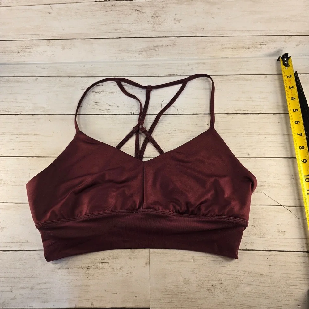Alo Yoga Strappy V-Neck Sports Bra Burgundy Maroon Racerback Activewear T2229